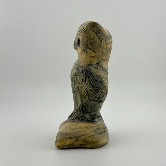 Vintage 1960's Crushed Oyster Shells Owl Figurine Sculpture Handmade Tan 4.75" H - Picture 4 of 10